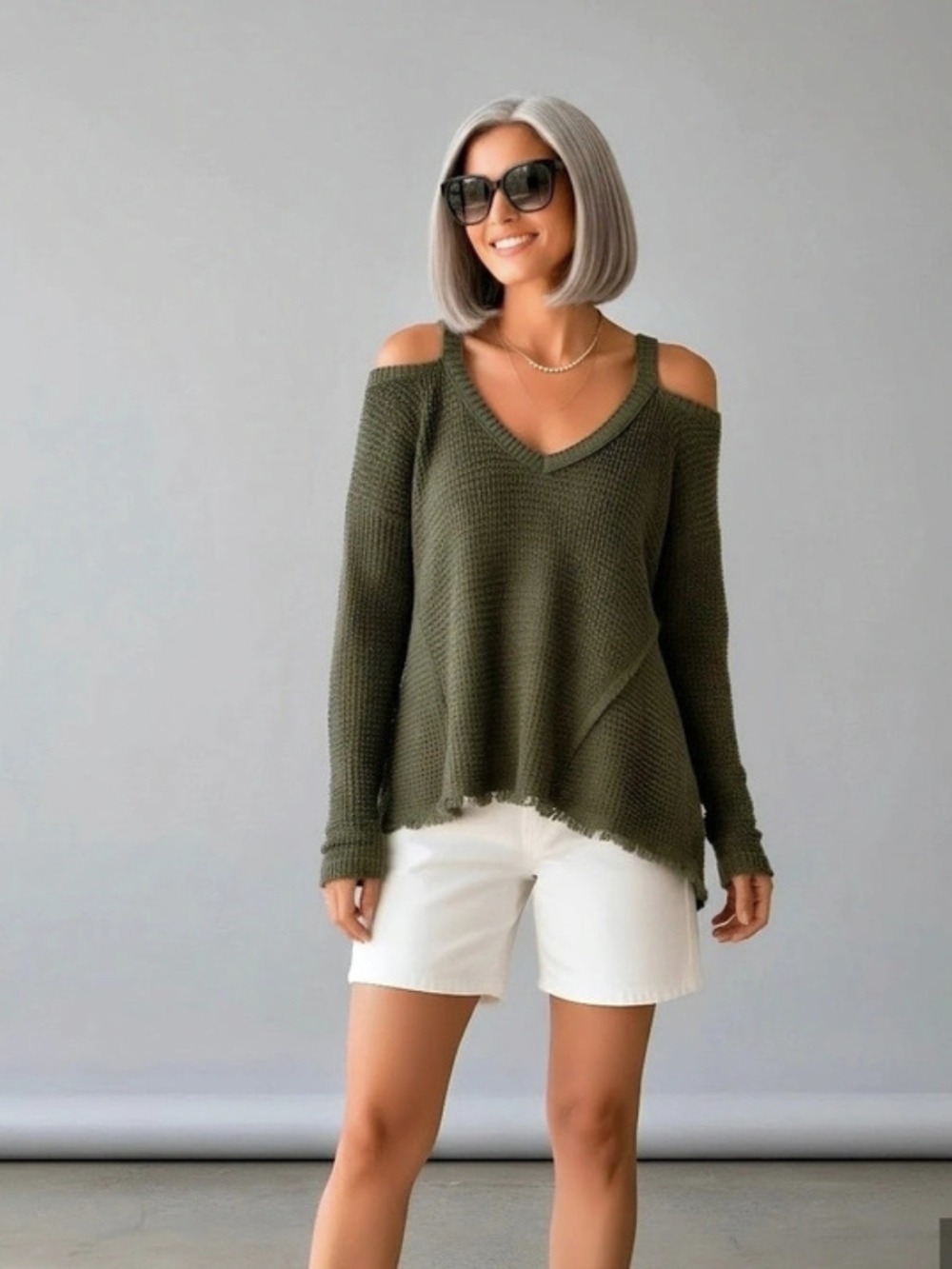 Free People Moonshine V Cold Shoulder Sweater in Green